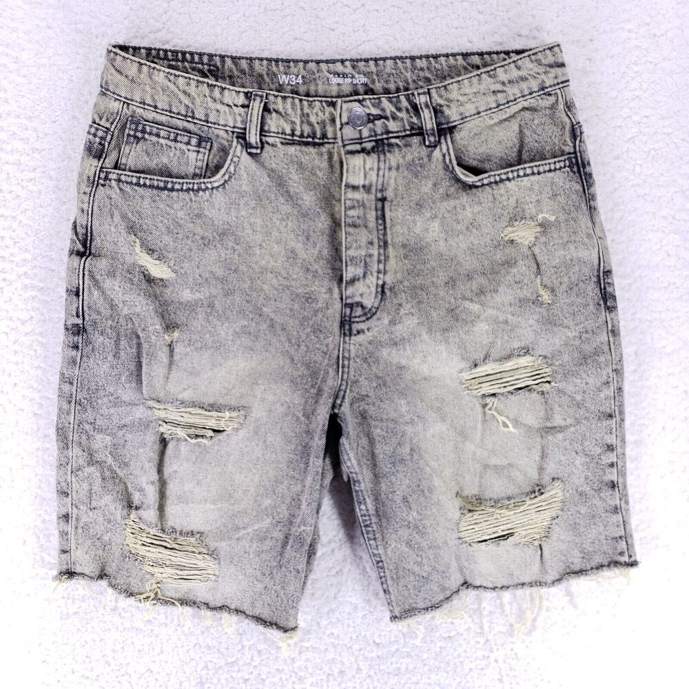 Denim Co Jean Shorts Denim Cotton Mens SZ 34 Blue Yellow VTG 90s Button Fly Y2K